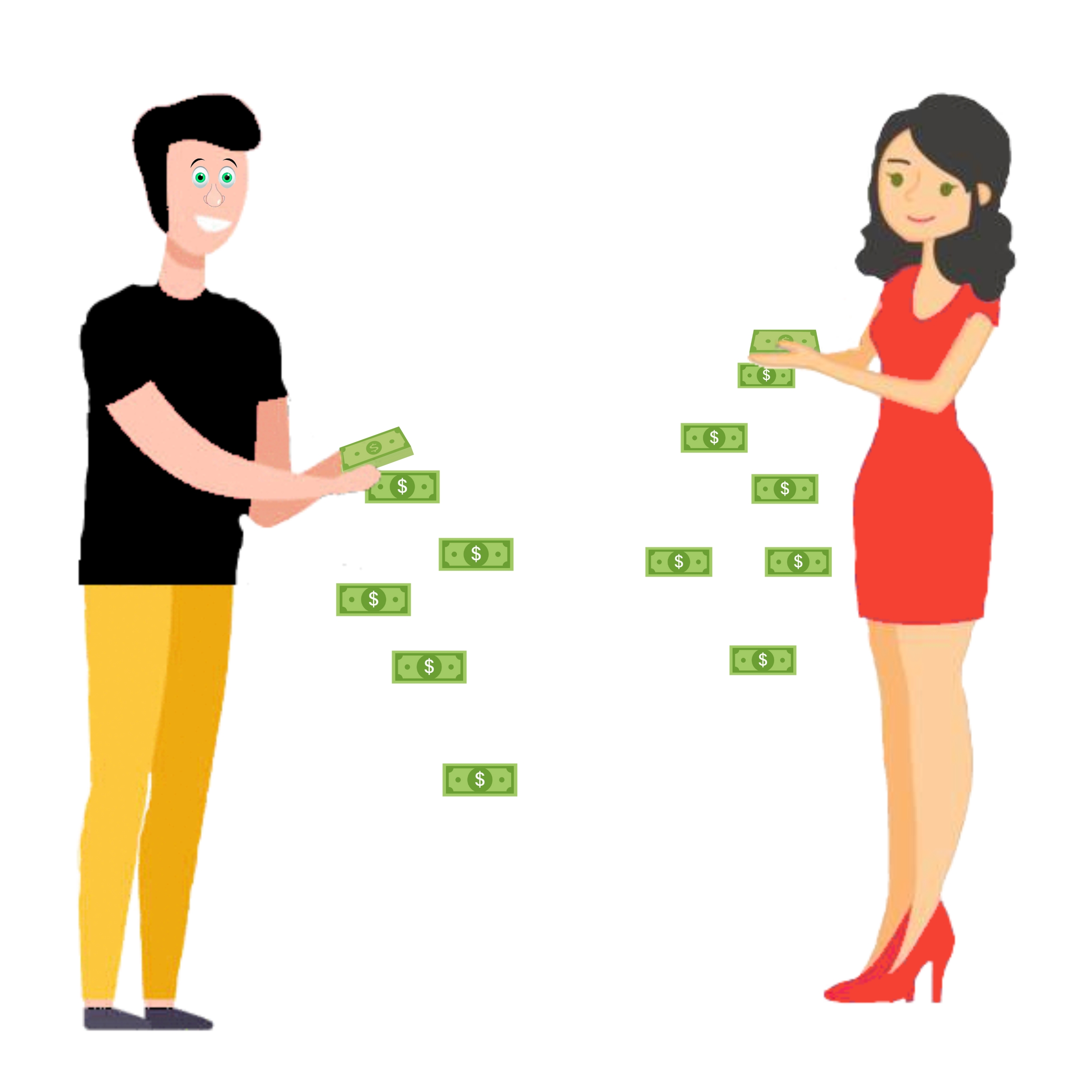 man and woman making money rain